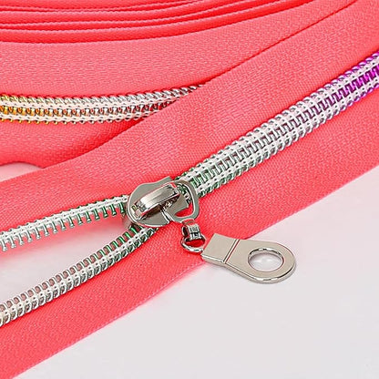 Sawoake 10 Yards Bulk (#5) Pink Nylon Coil Zipper with Colorful Teeth by The Yards, Replacement Sewing Zipper with 10PCS Sliders for DIY Sewing Craft Bags(#5 Colorful Pink)