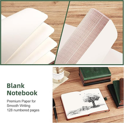 AHGXG Small Blank Pocket Journal Notebook for Men - 256 Numbered Pages B6 Mini Journal, Vintage Soft Leather Hardcover, 80gsm Paper, for Women Work Office School, 4.1'' X 5.7''- Dark Green