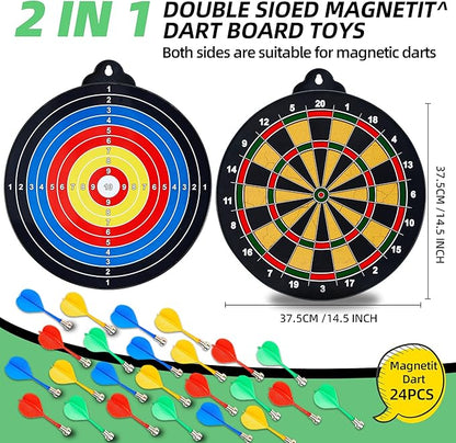 Magnetic Dart Board for Kids-12Magnetic Dart/Sticky Balls Or 2 Toy Gun+40 Foam Dart.Indoor/Outdoor Kids Games and Party Games,Christmas Birthday Gifts Toys for 3-12 Year Old Boys