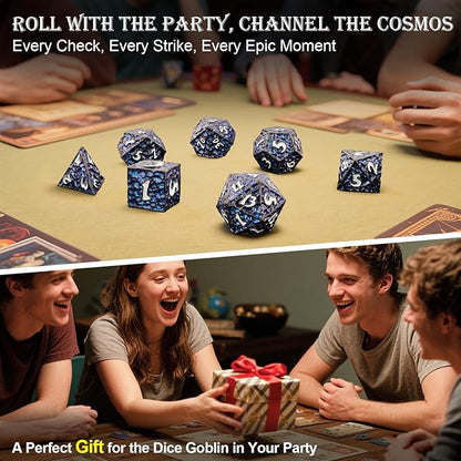 Haxtec Metal DND Dice Set Polyhedral D&D Dice Compatible with Dungeons and Dragons Gift TTRPG Black Blue Glitter Metal Dice