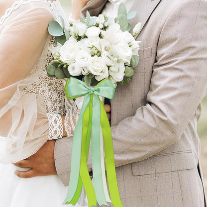 1-1/2 Inch Green Satin Ribbons for Crafts, 6 Rolls Single-Faced Green Assorted Ribbons for Gift Wrapping Flower Bouquet Wedding Invitations Bridal Shower Hair Bows Garland Party Decor