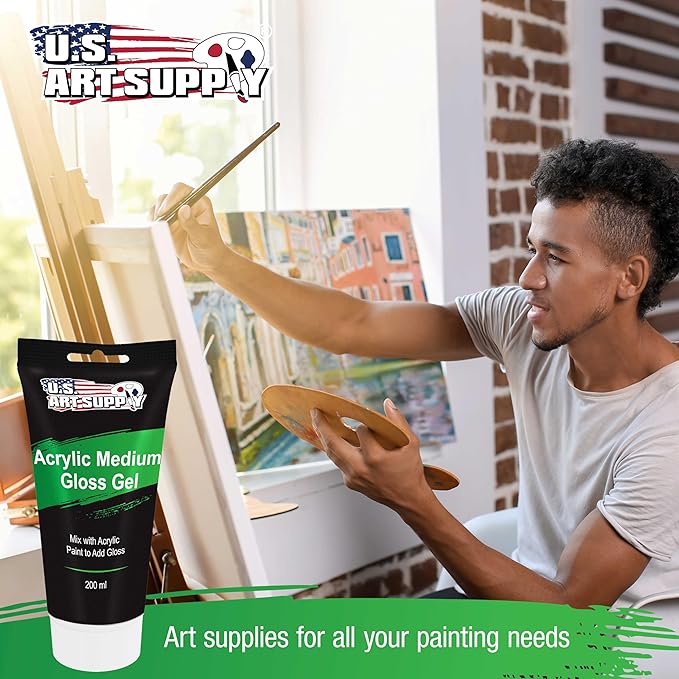 U.S. Art Supply Clear Acrylic Gel Medium Gloss, 200ml - (6.7 Ounce) Tube - Increase Gloss, Viscosity & Transparency for Acrylic Paints