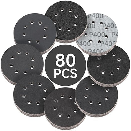80PCS 5 inch Wet Dry Sanding Discs, Silicon Carbide Orbital Sander Hook and Loop Sandpaper 320 400 600 800 1000 1200 1500 2000 Grit, Best for Metal, Automotive Sanding
