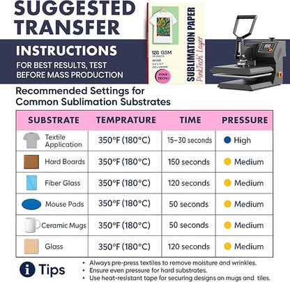 Hayes 110 Sheets Sublimation Paper 8.5x11 Inch Letter Size | 120gsm Heat Transfer Paper for Inkjet Printers | Use on Mugs, T-Shirts, Light Fabrics | Compatible With Sublimation Printers