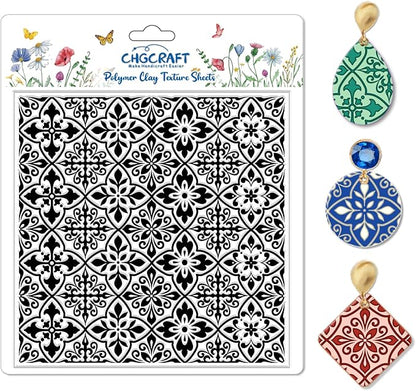 CHGCRAFT Mandala Pattern Polymer Clay Texture Sheet Retro Tile Pattern Silicone Texture Mat for Polymer Clay Making Earrings Jewelry DIY Crafts 5.5 × 5.5 Inch