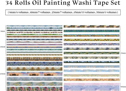 34 Rolls Washi Tape, Aesthetic Colored Decorative Cute Scrapbook Tape for Scrapbooking Supplies Journaling Craft Junk Journal