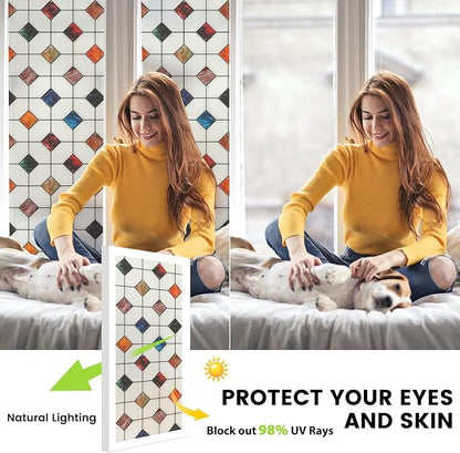 DKTIE Window Privacy Film Frosted Glass Static Cling UV Sun Blocking Heat Control Window Tint Day and Night Insulation Home Bathroom Door Decorative (S533, 23.6in X 118.1in)