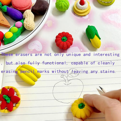 46PCS Mini Cute Fun 3D Erasers for Kids Bulk,Back to School Party Gifts (Food&3D, Little)