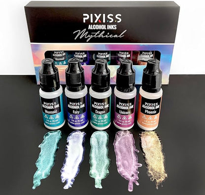 Pixiss Iridescent Color Changing Alcohol Ink Set - 5 Shades of Alcohol Ink for Epoxy Resin Supplies, Yupo Paper, Tumblers, Coasters - Resin Colorant for Epoxy Resin and Resin Art Supplies