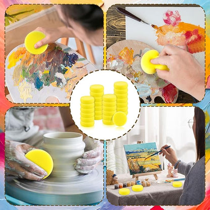 27 Pack Round Painting Sponge, 2.9 Inch Pottery Sponges, Yellow Synthetic Artist Sponges, Clay Sponge for Art Crafts, Pottery Making, Ceramic Decoration, DIY Projects and Daily Use