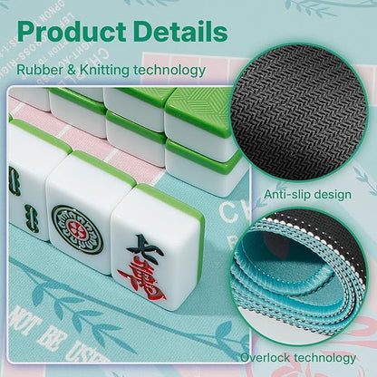 Mahjong Mat, Mahjong Mat for Table, Comes with 1 Velvet Mahjong Mat Storage Bag, with 2025 Mahjong Cards (4pcs), Fit for Mahjong/Poker/Board Games/Card Games/Dominoes (Green)