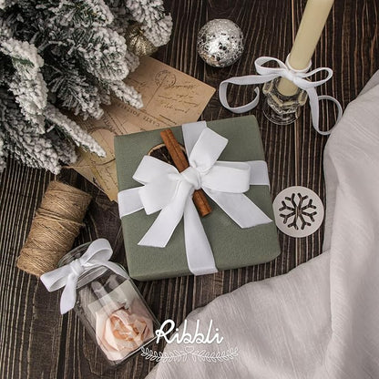 Ribbli Polyester White Velvet Ribbon,3/8 Inches Continuous10-Yard Spool,Christmas Ribbon for Gift Wrapping,Floral Bouquets, Home Decor