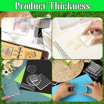 4Pcs Clear Acrylic Stamp Blocks Set, Acrylic Stamping Blocks Tools Clear Stamps with Grid Lines for Photography Props Scrapbooking Crafts Card Making