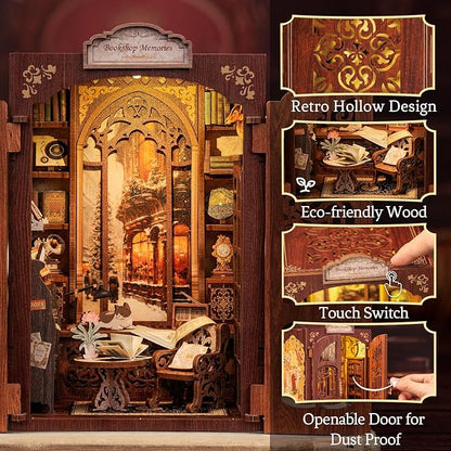 CUTEBEE Book Nook Kit - DIY Miniature House Dollhouse Kit for Adult and Teens, Booknook Bookshelf Decor Alley Model Build with LED Light, Gifts for Family and Friends (Bookshop Memories)