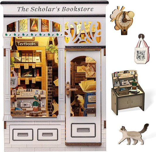 CUTEBEE Book Nook Kit - DIY Miniature House Dollhouse Kit for Adults and Teens, Booknook Tiny House Bookshelf Decor 3D Wooden Puzzle, Gifts for Family, Friends (The Scholar's Bookstore)