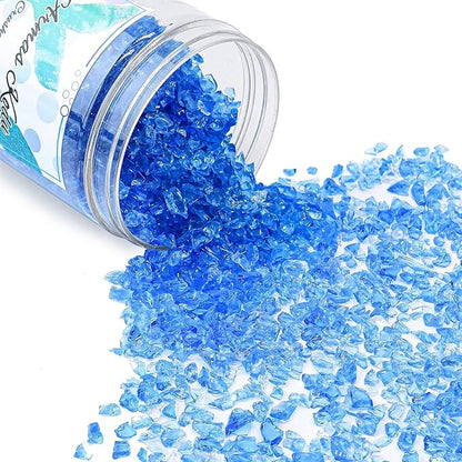 Crushed Glass for Resin Art - 3-6mm Ocean Blue, 1.5lb | Broken Glass Pieces for Crafts, Vase Filler & Fire Pit Media | Decorative Stones