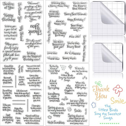 4 Sheets Sentiments Rubber Clear Stamps Set for Card Making and DIY Scrapbooking Journaling 2 Acrylic Stamp Blocks with Grid Lines for Birthday Wedding Wife Husband Anniversary Special Occasion Cards