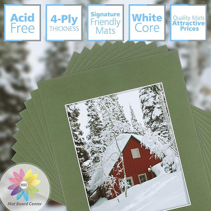 Mat Board Center, Pack of 10, 11x14 for 8x10 Rock Garden Color Mats - Acid Free, 4-ply Thickness, White Core - for Pictures, Photos, Framing