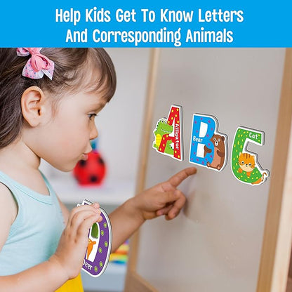26 Magnetic Alphabet, Uppercase Letters with Adorable Zoo Animal Alphabet ABC Fridge Magnets Educational Spelling Learning Games Toys Set for Kids, Toddlers 3 4 5 Years Old