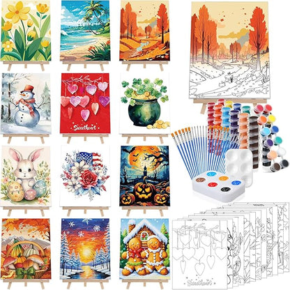 Zhanmai 12 Pack Pre Drawn Canvas for Painting Sip and Paint Kit 8" x 10" Paint Party Set Canvas Painting Pre Printed Canvases for Party Favor DIY Virtual Adult's Date Night (Classic Style)