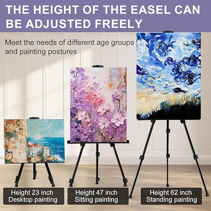 AROIC 4 Pack Painting Display Easel Stand Portable Adjustable Metal Tripod Artist Canvases Height from20to66Inch Extra Sturdy forTable-Top/Floor Painting, Drawingand Displaying,Black with4Storage Bag