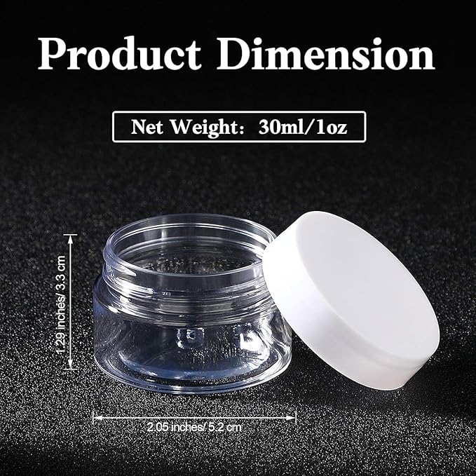 SATINIOR 36 Pieces 1 oz Plastic Jars with Lids Wide Mouth Airtight Reusable Container Acrylic Cosmetic Small Jars for Lotions Ointments Travel Toiletries Creams Make up Storage(White)