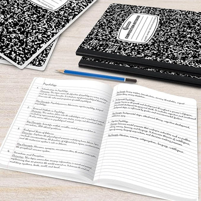 Rosmonde 12 Pack Composition Notebook College Ruled Bulk, 200 Pages (100 Sheets), 9-3/4 x 7-1/2, Hard Cover College Ruled Notebook Bulk, Black Marble Composition Notebook College Ruled, Bulk Notebooks