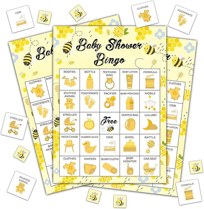 Baby Shower Bingo - 24 Player Bee Themed Game for Adults and Gender Reveal Parties