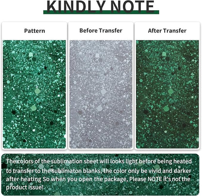 Green Glitter Sublimation Transfer Sheets for Heat Press Machine,12x12 Inch Sublimation Transfer Paper for Heat Press Machine, 8 Sheets