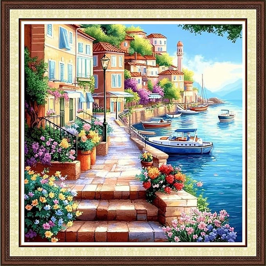 Findvoor Counted Cross Stitch Kits for Adults Full Range of Cross Stitching Embroidery Unprinted Pattern for Beginners, 11CT Needlepoint Kit Patterns Embroidery Kits-Seaside Scenery 18x18 inch