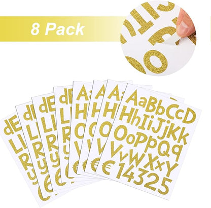 TaoBary 544 Pcs 2 Inch 16 Sheets Large Letter Stickers, Upper and Lower Case, Adhesive Vinyl Alphabet Sticker for Bulletin Board, Poster, Bottle, DIY, Notebook(Glitter Gold,2 Inch)