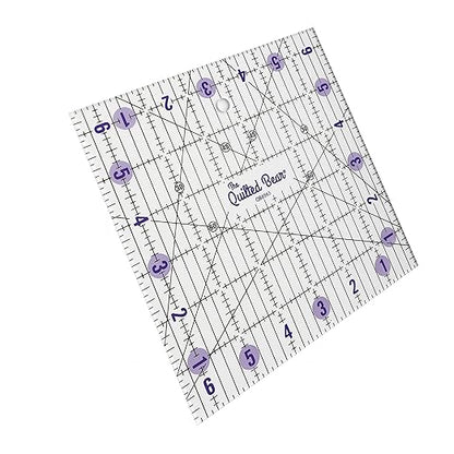 The Quilted Bear Quilting Rulers - Transparent Acrylic Non Slip Quilting, Patchwork & Sewing Ruler with Clear Black Lines & 30, 45 & 60 Degree Angles for Perfect Accuracy & Precision (6.5" x 6.5")