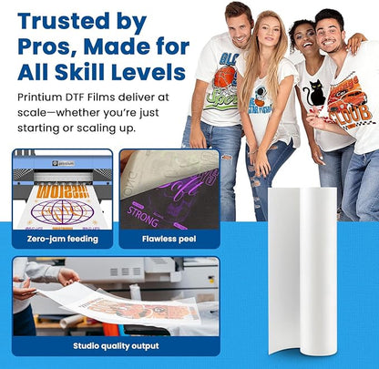 DTF Transfer Film Roll 23.6in x 328ft – Premium Plus Hot & Cold Peel – Double Matte Anti-Static Coating – Heat Transfer Film for Vibrant Colors & Durable Prints – Works with All DTF Printers