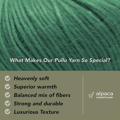 Pullu - Baby Alpaca Merino Wool Yarn Set of 3 Skeins (150 Grams) Worsted Weight - Sourced Directly from Peru - Heavenly Soft and Perfect for Knitting and Crocheting (Christmas Green)