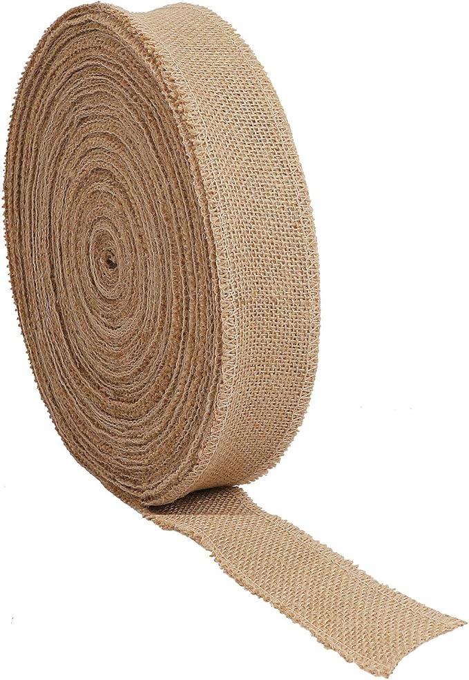 KINJOEK 1 Inch Wide 54 Yards Burlap Ribbon, Natural Jute Fabric Ribbon Crafts Ribbon for Christmas Wedding Gifts Burlap Fabric DIY for Decoration