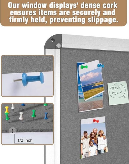 26"x20" Enclosed Bulletin Board, Lockable Weather-Resistant Aluminum Cork Noticeboard for School & Office, Silver Frame w/Grey Flet