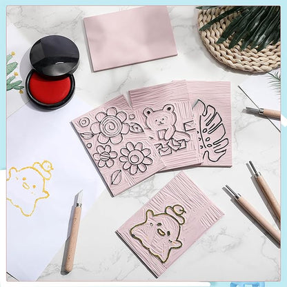 Frienda 50 Pack Rubber Carving Blocks 4 x 6 Inch, Rubber Stamp Carving Blocks for Printmaking, Printing, DIY Craft Project, Soft Block Stamp for Beginners and Professional(Pink)