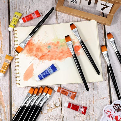 Zonon 10 Pcs 3/4 Inch Flat Paint Brushes Acrylic Painting Craft Accessories Small Watercolor Paint Brushes Bulk for Adult Artist Detail Oil Canvas Face(8.1 x 0.9 x 3/4 Inch,Black)