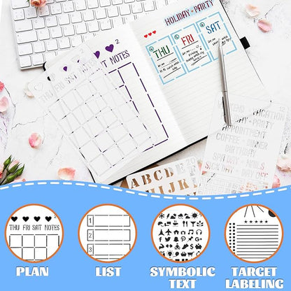 30 PCS Journal Stencils, Planner Stencils for Junk Journal Notebook Diary Scrapbook DIY Drawing Template Journal Stencil 4x7 Inch