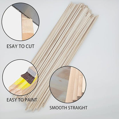 120Pcs Balsa Wood Sticks,Wood Strips Balsa Square Wooden Dowels Hardwood Unfinished Wood Sticks for Crafts DIY Projects Models Making Supplies (12” X 1/8” X 1/8” 120Pcs)