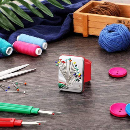 WILLBOND Magnetic Wrist Sewing Pincushion Wrist Magnetic Pin Holder Wristband Pin Cushion Holder with 3 Pcs Stainless Steel Pintail Comb Rat Tail Comb for Hair Clips Hand Sewing(Red)