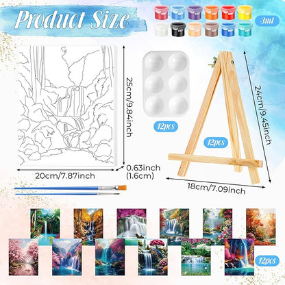 Zhanmai 12 Pack Pre Drawn Canvas for Painting Sip and Paint Kit 8" x 10" Paint Party Set Canvas Painting Pre Printed Canvases for Party Favor DIY Virtual Adult's Date Night(Realistic Landscape)