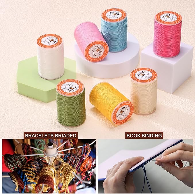 uxcell Round Leather Sewing Waxed Thread, 55m / 60 Yards Polyester Wax String, 0.80mm Wax Stitching Cord for Leather Crafts, Bookbinding, Bracelets Braided, Mint Green, 2pcs