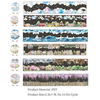 PET Tape Stickers for Junk Journal Supplies,Transparent Landscape Stickers for Scrapbook Supplies,DIY Craft,Journaling,Notebook,Phone Case(Parallel Landscapes)