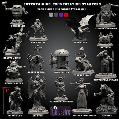 Wildspire Fantasy Monsters & Bookish Dragon for DND Miniatures Unpainted Bulk 28mm-32mm Dungeons & Dragons Minis Pathfinder Figures Fantasy Unpainted Tabletop RPG Miniature Starter Set for D&D