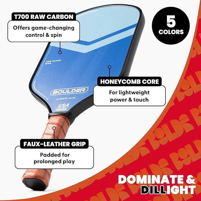 Boulder Carbon Fiber Pickleball Paddle | T700 Carbon Fiber | USAPA Approved, with Honeycomb Polymer Core | Pickleball Racket for Beginner & Experienced Players