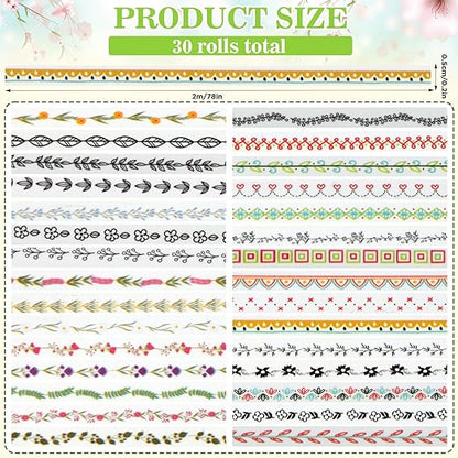 EORTA 30 Rolls Floral Washi Tapes Set, Slim 5mm Plants Masking Tape, Decorative Sticker for Detailed Scrapbooking, Arts, Wrapping, Journaling, Planners, DIY Crafts, 0.19inch Wide