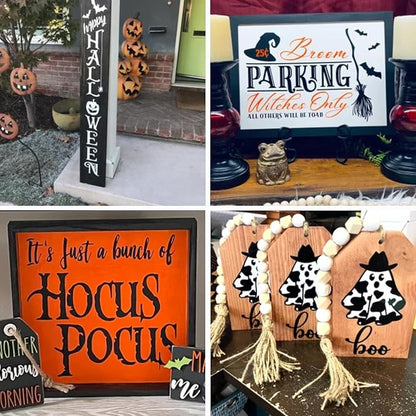 Halloween Stencils for Painting on Wood Door Sign Reusable Large Holiday Stencil for Crafts Canvas Wall Shirts Cookie Drawing Paint Decorating (Halloween Sign)