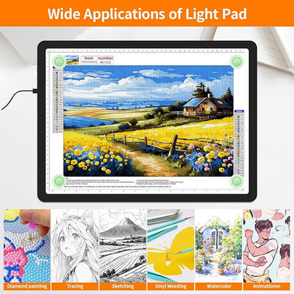 Elice Magnetic A3 Light Board with Bag for Diamond Painting, Tracing LED Light Box with Side Buttons, Super Bright Diamond Art Light Pad, Light Table for Drawing, Sketching, Weeding Vinyl - Black