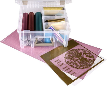ArtBin 6990ZZ Super Satchel Double Deep 3-Pack, Portable Art & Craft Organizers with Handles, [3] Plastic Storage Cases, Clear & Gold